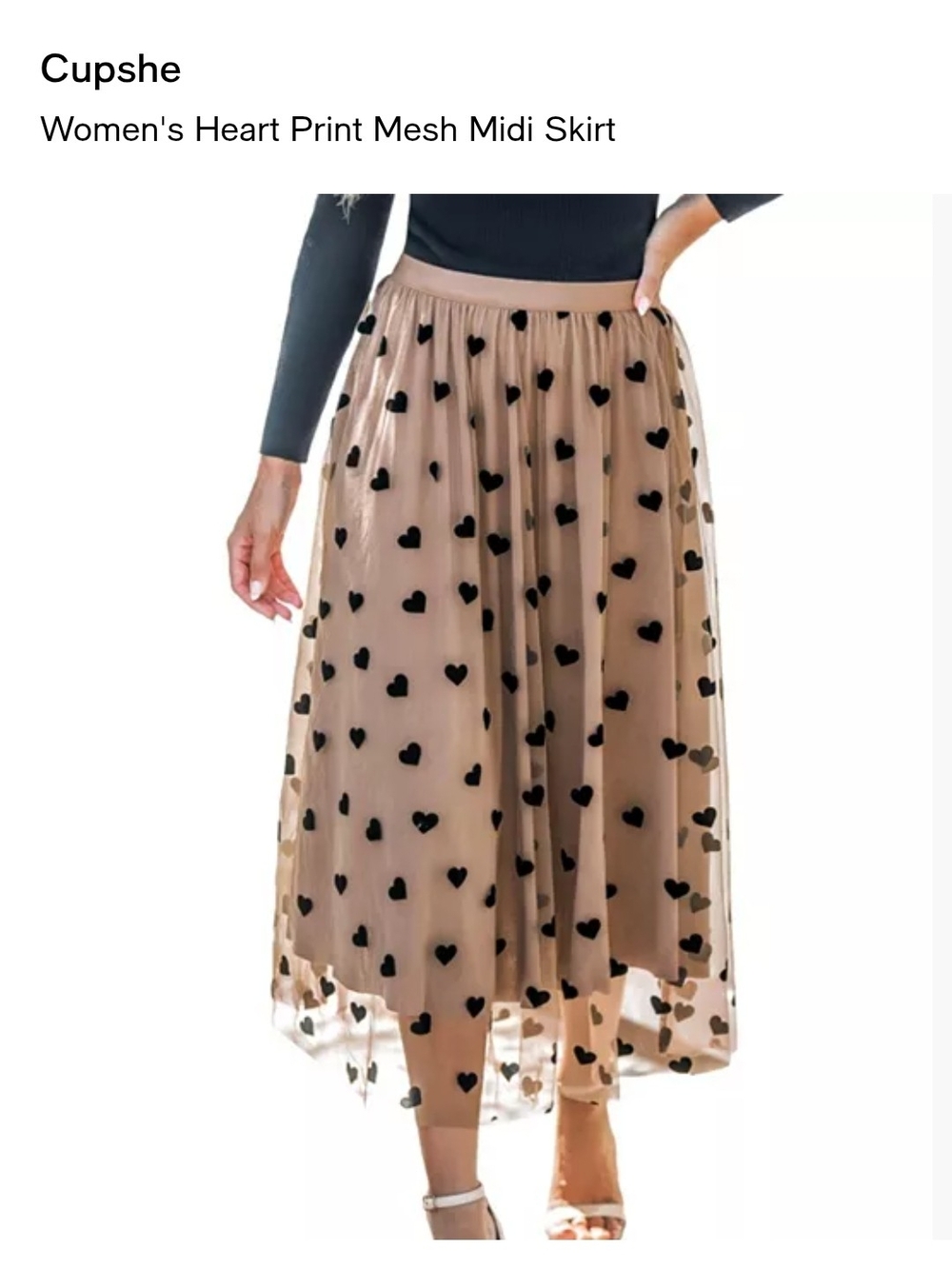 NWT Cupshe Heart Print Mesh Midi Skirt Size M - Picture 5 of 5